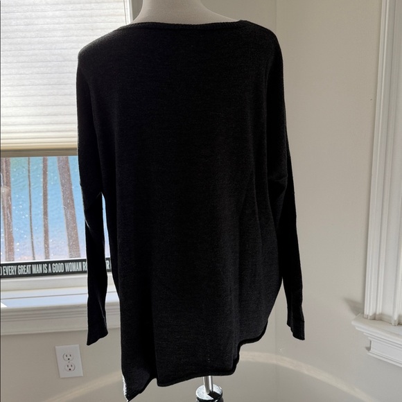 Eileen Fisher 100% Merino Asymmetrical Black Heather Sweater, S/P, EUC - Picture 5 of 8